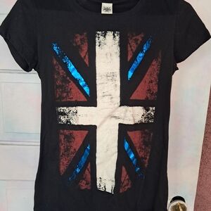 Black Graphic Tee with Union Jack Design